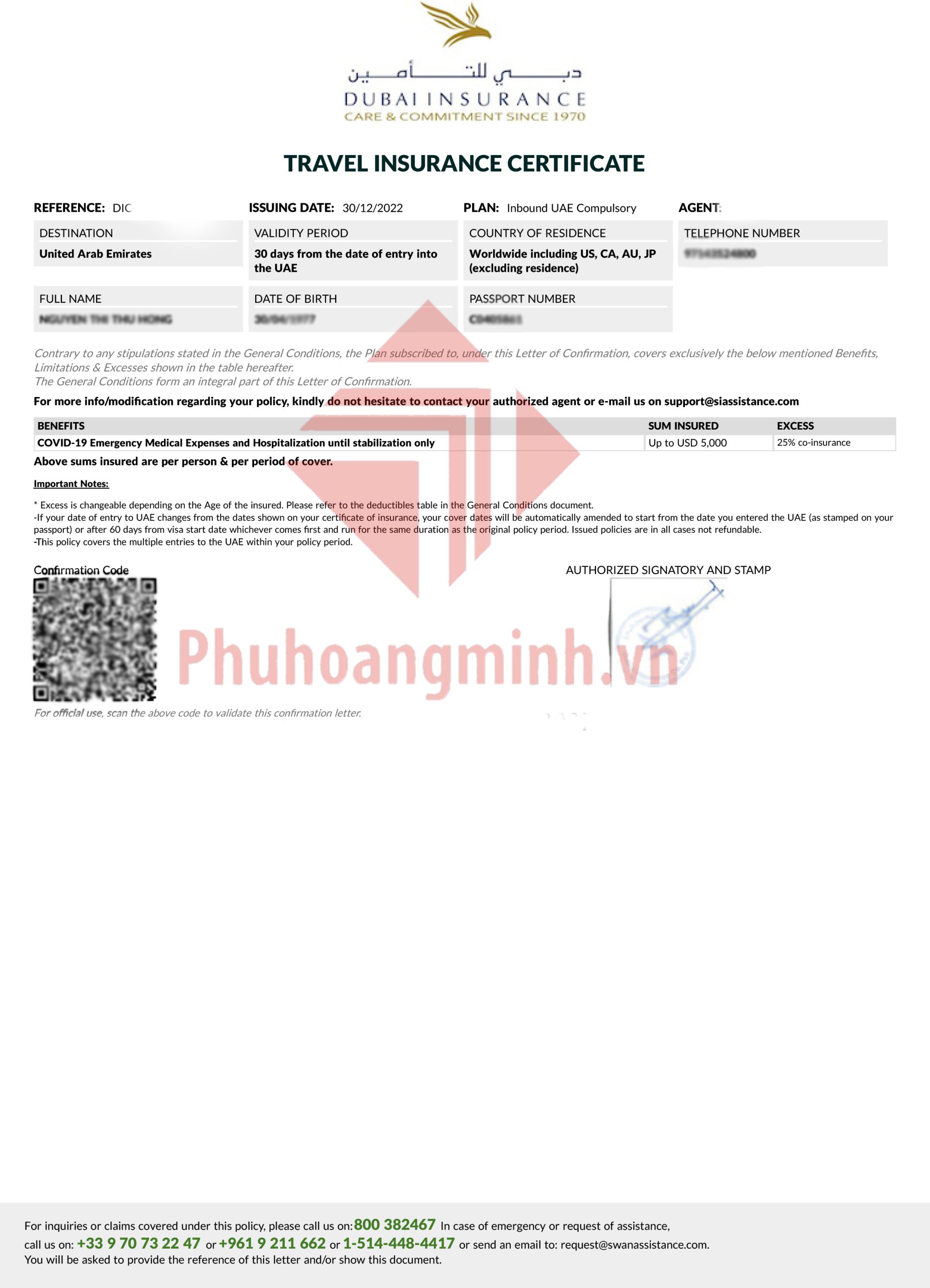 VISA DUBAI BẢO HIỂM